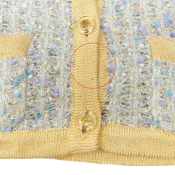 CHANEL Vintage 97P CC Mark Logo Tweed Cardigan #38 Sweater Yellow Nylon [106368] - Picture 11 of 13